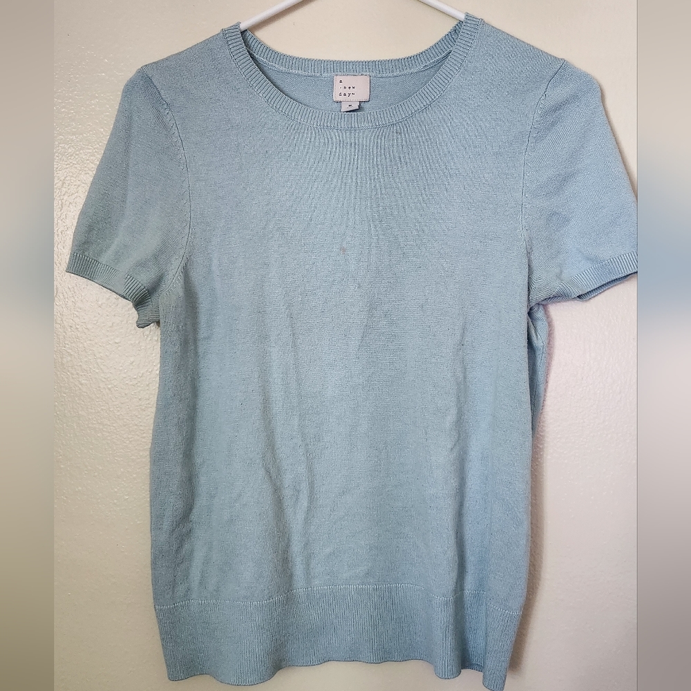 Knit Pastel Blue Short Sleeve Sweater